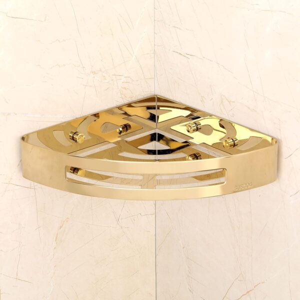 FORTUNE Stainless Steel 304 Wall Mount Corner Shelf Bathroom Multi-Functional Storage Shelf/Kitchen Shelves/Rack & Caddy Basket Bathroom Accessories (8.5x8.5 Inch) - (Pack of 1, Gold)
