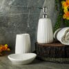 1776196961_Premium-Ceramic-Bathroom-Accessories-Set-of-3-Oval-Hand-Painted-Luxury-Bath-Set-with-300ml-Liquid-Soap-Dispenser-Toothbrush-Holder-Soap-Tray-White-with-Vertical-Stripe-Pattern.jpg Premium Ceramic Bathroom Accessories Set of 3 | Oval Hand-Painted Luxury Bath Set with 300ml Liquid Soap Dispenser, Toothbrush Holder & Soap Tray | White with Vertical Stripe Pattern