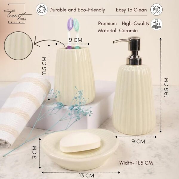 1776196962_Premium-Ceramic-Bathroom-Accessories-Set-of-3-Oval-Hand-Painted-Luxury-Bath-Set-with-300ml-Liquid-Soap-Dispenser-Toothbrush-Holder-Soap-Tray-White-with-Vertical-Stripe-Pattern.jpg Premium Ceramic Bathroom Accessories Set of 3 | Oval Hand-Painted Luxury Bath Set with 300ml Liquid Soap Dispenser, Toothbrush Holder & Soap Tray | White with Vertical Stripe Pattern