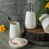 1776196963_Premium-Ceramic-Bathroom-Accessories-Set-of-3-Oval-Hand-Painted-Luxury-Bath-Set-with-300ml-Liquid-Soap-Dispenser-Toothbrush-Holder-Soap-Tray-White-with-Vertical-Stripe-Pattern.jpg Premium Ceramic Bathroom Accessories Set of 3 | Oval Hand-Painted Luxury Bath Set with 300ml Liquid Soap Dispenser, Toothbrush Holder & Soap Tray | White with Vertical Stripe Pattern