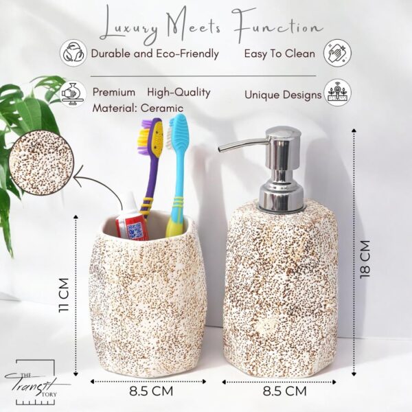 1776200653_Premium-Ceramic-Bathroom-Set-of-2-Soap-Dispenser-Toothbrush-Holder-for-Bathroom-Countertop-Stylish-Handmade-Ceramic-Bath-Accessories-Modern-Vanity-Set-Brown.jpg Premium Ceramic Bathroom Set of 2 | Soap Dispenser & Toothbrush Holder for Bathroom Countertop | Stylish Handmade Ceramic Bath Accessories | Modern Vanity Set | Brown