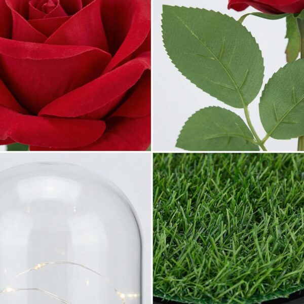 Artificial Rose Flower Showpiece with Glass Dome Cover, Decorative Preserved-Style Flower for Home Décor, Romantic Gift Item for Birthday, Anniversary, Valentine & Special Occasions (Red Rose)