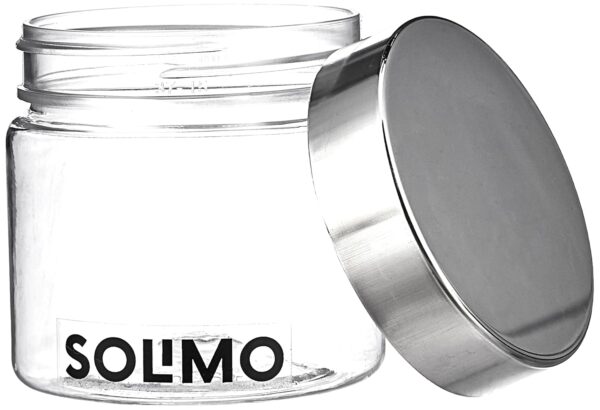 Amazon Brand - Solimo Plastic Storage Jar & Containers | Set of 6 | Steel Cap Jar Set | Air Tight & BPA Free | Multipurpose Jar Set | 200 ML | Silver, Transparent