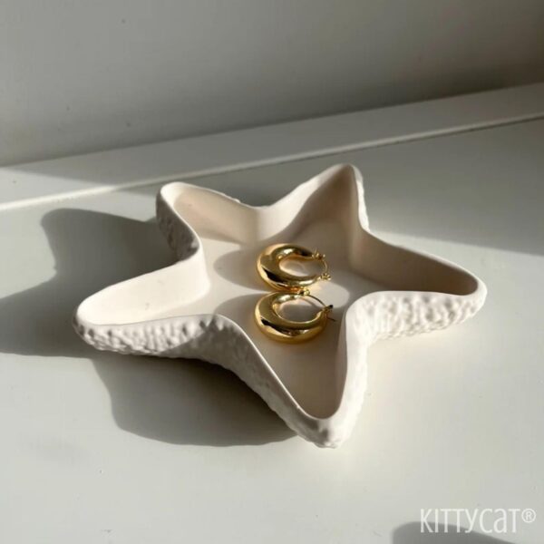 Kitty Cat®Concrete Jewelry Tray Trinket Dish, Decorative Star Fish Vanity Key Tray for Women – Cute Jewelry Plate, Ring Holder, Aesthetic Room Decor, White, Perfect for Birthday (13.5x13cm) (Starfish)