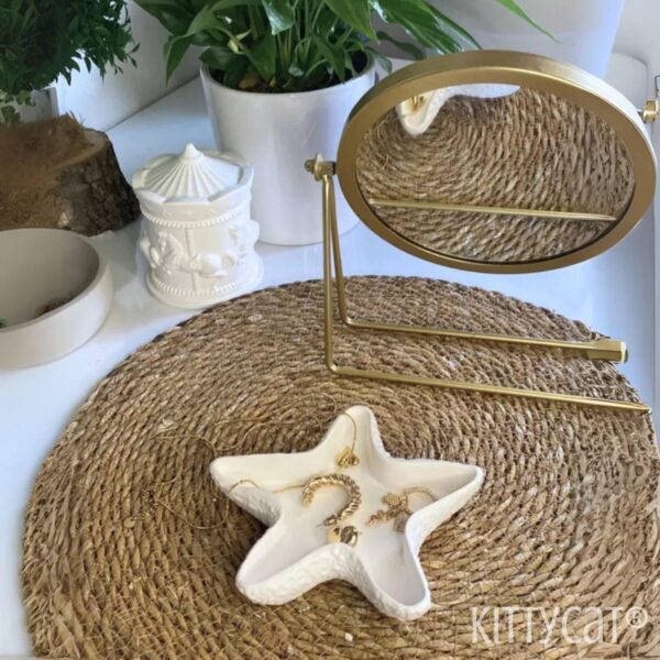 Kitty Cat®Concrete Jewelry Tray Trinket Dish, Decorative Star Fish Vanity Key Tray for Women – Cute Jewelry Plate, Ring Holder, Aesthetic Room Decor, White, Perfect for Birthday (13.5x13cm) (Starfish)