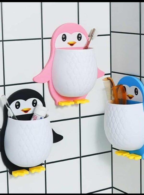 Penguin Wall-Mounted Storage Holder | Multi-Purpose Organizer for Bathroom, Kitchen & Kids Room | Cute Animal Wall Hook Rack for Accessories, Stationery & Toiletries | Space Saver Design (Pack of 2)