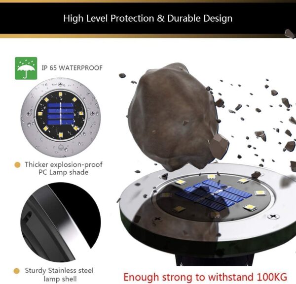 XSOURCE Solar Ground Lights, Solar Disk Lights (8 LEDs /4 Pack) Outdoor Waterproof Solar Garden Lights for Pathway Outdoor in-Ground Lawn Yard Deck Patio Walkway, Waterproof (1)