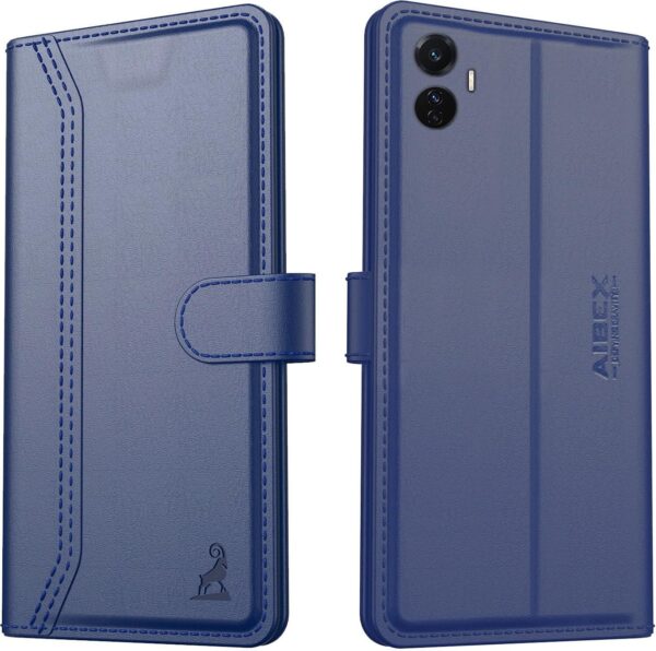 AIBEX ® Compatible for Vivo T1 Pro 5G Flip Cover AIBEX ® Compatible for Vivo T1 Pro 5G Flip Cover Leather Finish | Inside TPU with Card Pockets | Wallet Stand | Complete Protection Flip Case - Blue