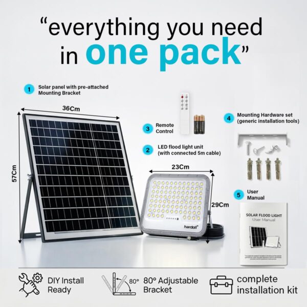 1776222402_hardoll-Solar-Flood-Light-300W-with-Remote-Cool-White-LED-5M-Cable-Waterproof-IP65-Aluminium-Lens-Body-Replaceable-30000mAh-Lifepo4-Battery-for-Home-Garden-Terrace-Outdoor-Pack-of-1.jpg hardoll Solar Flood Light 300W with Remote, Cool White LED, 5M Cable, Waterproof IP65 Aluminium + Lens Body, Replaceable 30000mAh Lifepo4 Battery for Home, Garden, Terrace, Outdoor (Pack of 1)
