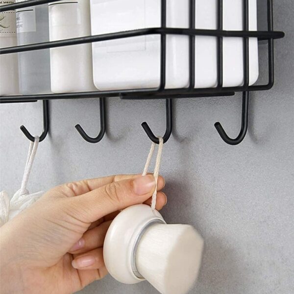 RERANT Self-Adhesive Bathroom Shelf with Hooks - Space-Saving Wall Mounted Shelf for Bathroom Essentials - Durable, No-Drill Required - Sleek Design. (Pack of 1)