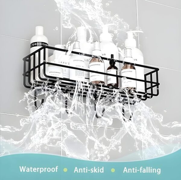 RERANT Self-Adhesive Bathroom Shelf with Hooks - Space-Saving Wall Mounted Shelf for Bathroom Essentials - Durable, No-Drill Required - Sleek Design. (Pack of 1)
