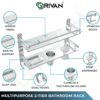 Stainless Steel 6-in-1 Bathroom 2-Tier Shelf Rack with Soap Dish, Toothbrush Holder, Tumbler & Liquid Soap Dispenser (Silver Chrome, 16x10 Inch)