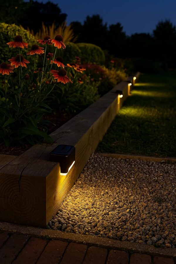 Dhavl Solar Step Lights Outdoor Waterproof – Stainless Steel Solar Stair Deck Lights | Auto On/Off LED Step Lighting for Porch, Patio, Fence, Pathway, Garden, Wall, Stairs – Warm White (Pack of 8)