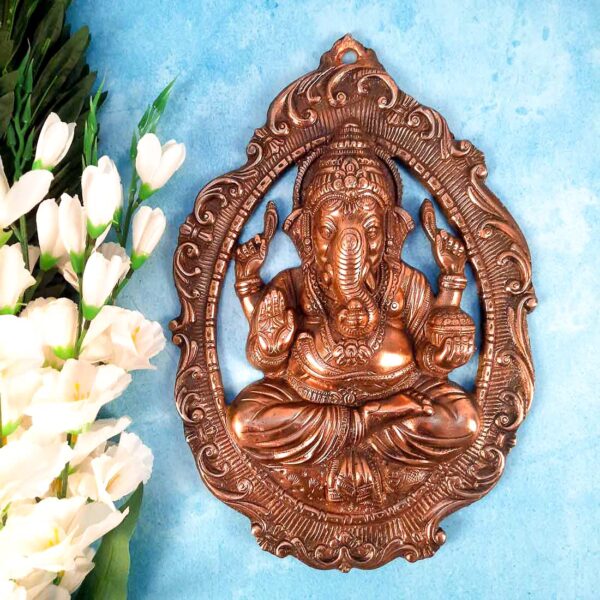 Apka Mart The Online Shop Lord Ganesh Oval Plate Metal Wall Hanging -16 Inch - for Home Décor, Brown