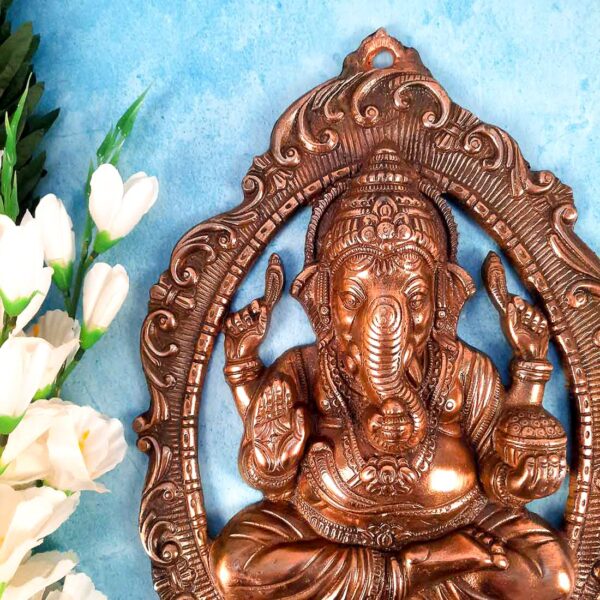 Apka Mart The Online Shop Lord Ganesh Oval Plate Metal Wall Hanging -16 Inch - for Home Décor, Brown