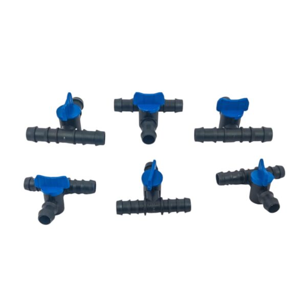Drip Irrigation Mini T Type Valve with Blue Handle|Plastic 3-Way Drip Irrigation Mini T Type Valve with Blue Handle|Plastic 3-Way Barbed Flow Control Valves|for Watering Pipe Multi Joint Connectors Home Garden Agriculture Irrigation Accessory-16MM(25 Pcs)