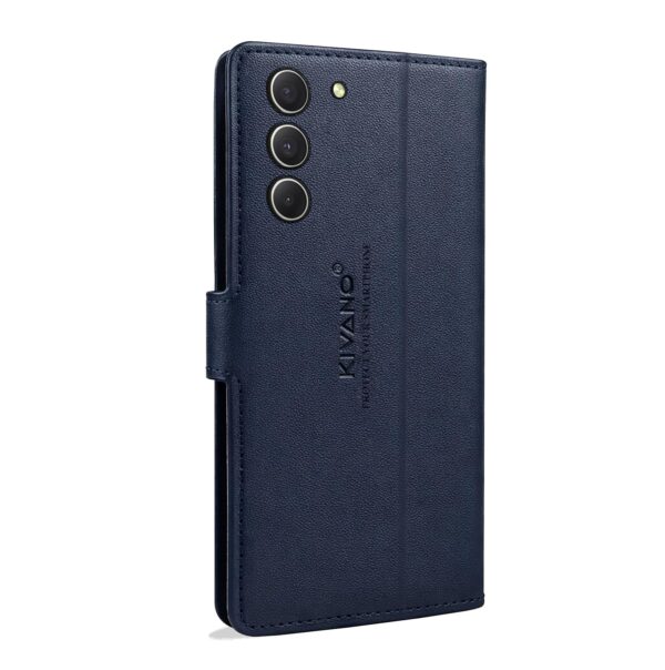 KIVANO LUXE® Compatible for Samsung Galaxy S21 FE 5G Luxury Handmade Leather Magnetic Flip Folio Case | Card Holder & Kickstand | Slim Protective Cover | Unisex - Blue