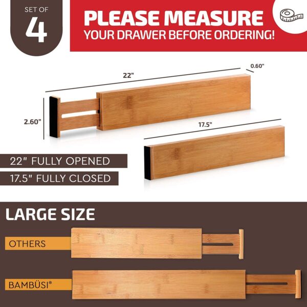 1776253416_Zollyss-Bamboo-Drawer-Dividers-Organizers-Expandable-Drawer-Organization-Separators-For-Kitchen-UtensilDresserBedroomBathroom-Office4-Pack-17.5-22-InNaturalEthylene-Vinyl-AcetateWoodBrown.jpg Zollyss Bamboo Drawer Dividers Organizers-Expandable Drawer Organization Separators For Kitchen Utensil,Dresser,Bedroom,Bathroom & Office,4-Pack 17.5-22 In,Natural(Ethylene Vinyl Acetate;Wood),Brown