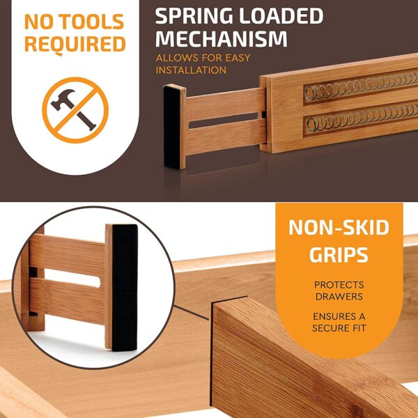 1776253417_Zollyss-Bamboo-Drawer-Dividers-Organizers-Expandable-Drawer-Organization-Separators-For-Kitchen-UtensilDresserBedroomBathroom-Office4-Pack-17.5-22-InNaturalEthylene-Vinyl-AcetateWoodBrown.jpg Zollyss Bamboo Drawer Dividers Organizers-Expandable Drawer Organization Separators For Kitchen Utensil,Dresser,Bedroom,Bathroom & Office,4-Pack 17.5-22 In,Natural(Ethylene Vinyl Acetate;Wood),Brown