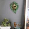 Two Moustaches Decorative Leaf Ganesha on Patta Metal Wall Hanging Showpiece, Green & Golden, Standard (TMP/1991B)