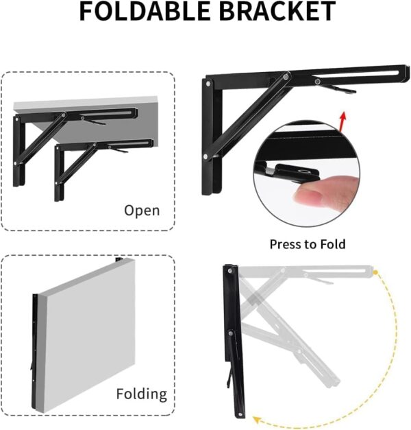 1776257073_Folding-Shelf-Brackets-16-Inch-40-cm-Pack-of-2-Heavy-Duty-Mild-Metal-Wall-Mount-Foldable-Collapsible-Shelf-Support-for-Kitchen-Table-Workbench-Storage-Shelves-Black.jpg Folding Shelf Brackets (16 Inch, 40 cm) Pack of 2 Heavy Duty Mild Metal Wall Mount Foldable Collapsible Shelf Support for Kitchen, Table, Workbench, Storage Shelves, Black