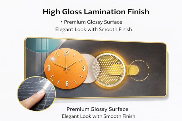 CHIBRO Big Size Wall Wallpaper Frame with Clock | Premium Wooden Playwood Decorative Wall Art Set | Modern Luxury Home Décor for Living Room, Bedroom & Office (Golden Dot Orbit)