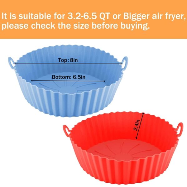 ZELKEY Round Silicone Air Fryer Tray – Reusable, Non-Stick, Heat-Resistant Liner – BPA-Free, Dishwasher Safe – Fits 6 to 8 Qt Air Fryers – Eco-Friendly, Oil-Free Cooking Mat - Multicolor (Pack of 2)