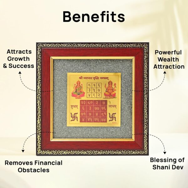 HindCraft Laxmi Ganesh Pyrite Frame Yantra | Shree Yantra Crystal Showpiece for Home Decor, Puja & Meditation | Spiritual Decorative Gift for Housewarming & Special Occasions