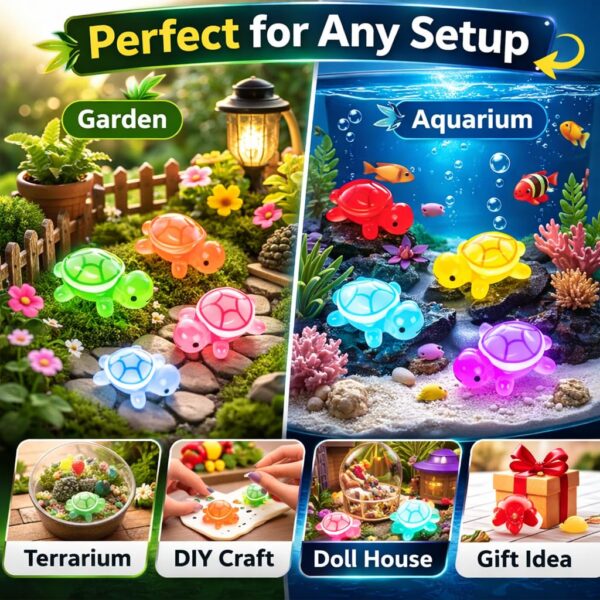 Luminous Mini Turtle Resin Set (Pack of 10 – 5 Small + 5 Big) Glow in Dark Mini Turtles for Garden, Aquarium, Terrarium, DIY Craft, Home Decoration Accessories