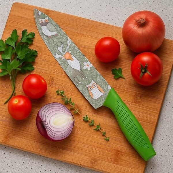Stainless Steel Knife Set - 3-Piece Chef, Utility & Paring Blades with Anti-Slip Handles & Color Coating | Sharp Kitchen Knives for Slicing, Dicing, Chopping (Dark Green)