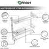 GRIVAN Multipurpose Stainless Steel Double Layer Shelf with Towel Rod I Multipurpose Wall Mount Bath Shelf Organizer l Bathroom Shelf and Rack I Bathroom Accessories - Chrome Finish, Silver