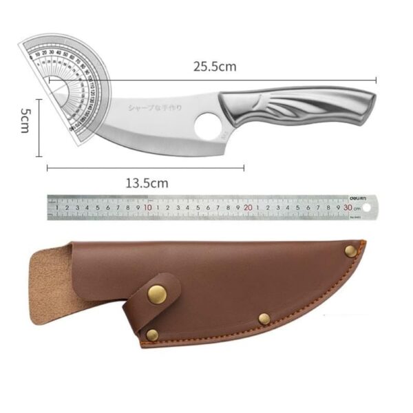 Chef Knife Stainless Steel with Finger Hole Grip – Razor Sharp Curved Blade Kitchen Knife for Meat, Vegetables & Fruits | Ergonomic Handle Utility Butcher Knife with Sheath