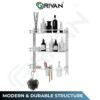 Stainless Steel 6-in-1 3-Tier Bathroom Shelf Rack with Soap Dish, Toothbrush Holder, Tumbler & Liquid Soap Dispenser (Silver Chrome, 18x16 Inch)