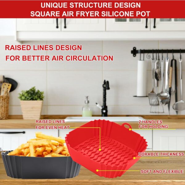 1776298089_ZELKEY-2-PCS-Air-Fryer-Liners-I-Square-Silicone-Basket-Baking-Tray-I-Pot-with-Ear-Handles-I-Nonstick-Reusable-Heat-Resistant-I-Cooking-Oven-Insert-Multicolor-Square-Liner-8-INCH.jpg ZELKEY 2 PCS Air Fryer Liners I Square Silicone Basket Baking Tray I Pot with Ear Handles I Nonstick Reusable Heat Resistant I Cooking Oven Insert - Multicolor (Square Liner, 8 INCH)