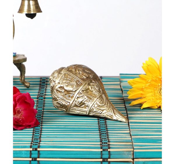 1776304244_Two-Moustaches-100-Pure-Brass-Ganesha-Carving-Brass-Shankh-Showpiece-Attractive-Brass-Conch-for-TempleHome-Shankh-for-Pooja-Weight-430-Grams-Mandir-Decorations-Items-Standard-Pack-of-1.jpg Two Moustaches 100% Pure Brass Ganesha Carving Brass Shankh Showpiece, Attractive Brass Conch for Temple/Home, Shankh for Pooja, Weight - 430 Grams, Mandir Decorations Items, Standard, Pack of 1