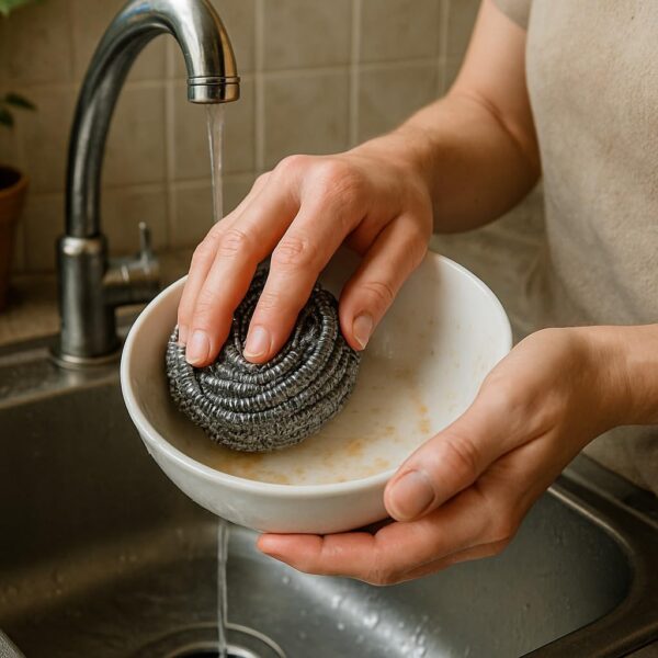 Round Shape Stainless Steel Ball Scrubber – Durable and Effective Cleaning Tool for Pots, Pans, and Kitchen Surfaces (15 GM, Pack of 4)