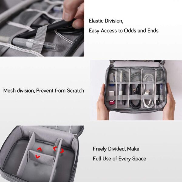 Nylon Gadget Organizer Case Electronics Accessories Organizer Bag Cable Wire Charger Pouch For Travel (Black)
