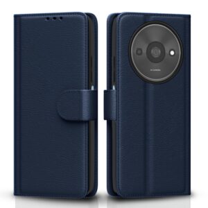 Pikkme Flip Cover Leather Finish | Inside TPU with Card Pockets | Wallet Stand and Shock Proof | Complete Protection Flip Case for Redmi A3 (2024) / Redmi A3x / Poco C61(Blue)