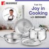 Bergner TriPro 5 Pcs Triply Stainless Steel Cookware Set - 24cm (3L) Kadai with Lid, 20cm (3.4L) Casserole/Biryani Pot with Lid, 22cm (1.5L) Frypan, Less Oil Use, Healthy Cooking - Induction Bottom