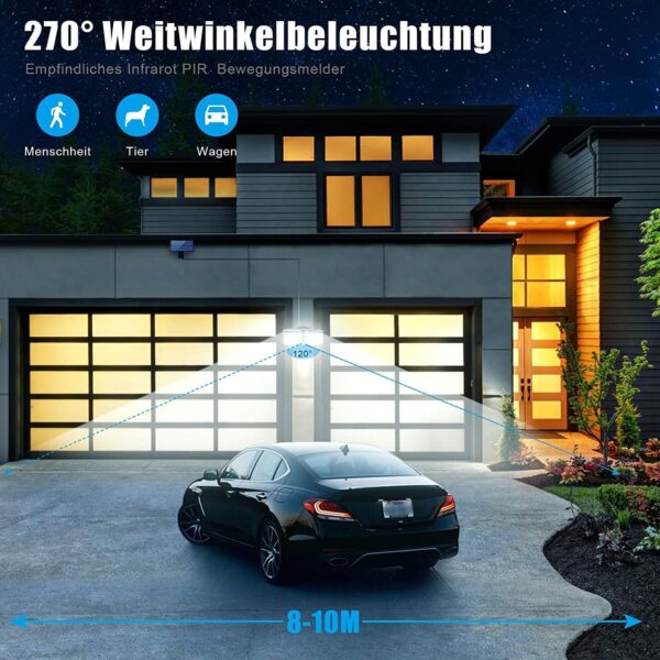 RAMNATH Solar Lights With Motion Sensor 120 LED Spotlight for Outdoor Use - 270° Super Bright IP65 Waterproof 3 Modes Wall Light With Cable for Home, Garden