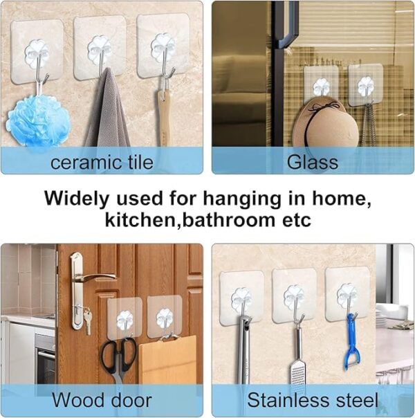 PVC Heavy Duty Self Adhesive Stainless Hooks 13.2LB (Max), Transparent Waterproof and Oilproof Wall Hooks for Kitchen Bathroom Shower Door Outdoor Home Improvement Utility Hook (30)