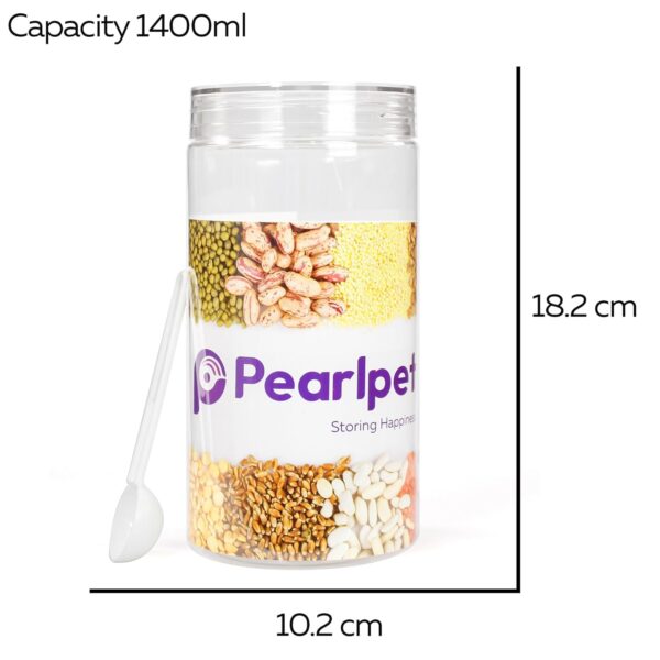 PEARLPET Tiffany Plastic Containers for Kitchen Storage |Plastic Container Set with Spoon |Bpa-Free, Stackable Jars |Transparent, 1400 Ml (Set of 6)