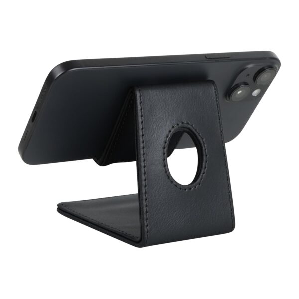 V-CUBE DESIGNS Premium Vegan Leather Universal Mobile Holder | Steel Frame | Angular Desk Phone Stand with Anti-Slip Leather Surface | Fits all Smartphones, Tablets, Kindle, iPad up to 7 Inches |Black
