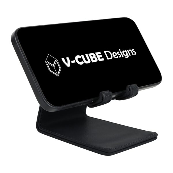 V-CUBE DESIGNS Premium Vegan Leather Universal Mobile Holder | Steel Frame | Angular Desk Phone Stand with Anti-Slip Leather Surface | Fits all Smartphones, Tablets, Kindle, iPad up to 7 Inches |Black