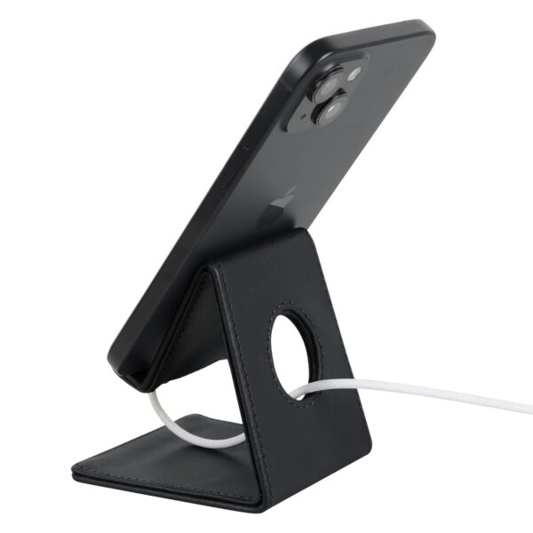 V-CUBE DESIGNS Premium Vegan Leather Universal Mobile Holder | Steel Frame | Angular Desk Phone Stand with Anti-Slip Leather Surface | Fits all Smartphones, Tablets, Kindle, iPad up to 7 Inches |Black