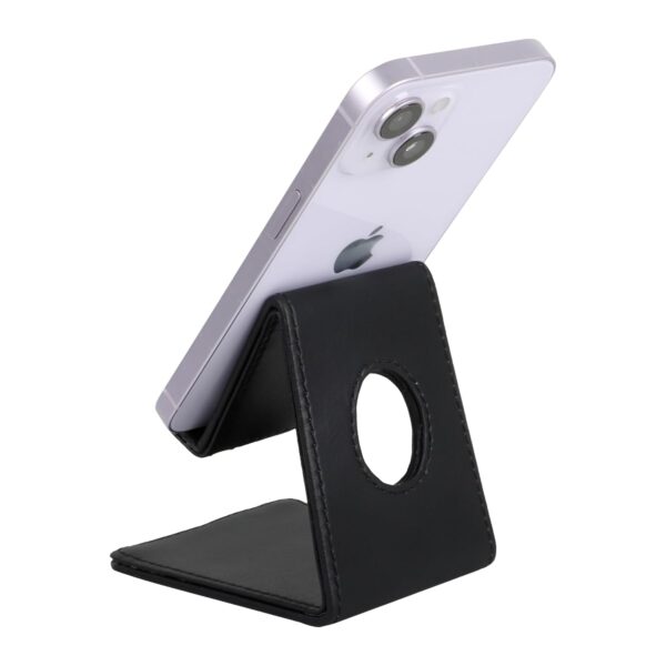 V-CUBE DESIGNS Premium Vegan Leather Universal Mobile Holder | Steel Frame | Angular Desk Phone Stand with Anti-Slip Leather Surface | Fits all Smartphones, Tablets, Kindle, iPad up to 7 Inches |Black