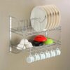 1776368404_Stainless-Steel-Wall-Mounted-2-Tier-Kitchen-Dish-Rack-Rust-Resistant-Dish-Drainer-with-12-Plate-Holders-6-Hooks-Removable-Drip-Tray-Space-Saving-Organizer-for-Plates-BowlsKitchen-Tools.jpg Stainless Steel Wall-Mounted 2-Tier Kitchen Dish Rack Rust-Resistant Dish Drainer with 12 Plate Holders, 6 Hooks, Removable Drip Tray, Space-Saving Organizer for Plates, Bowls,Kitchen Tools