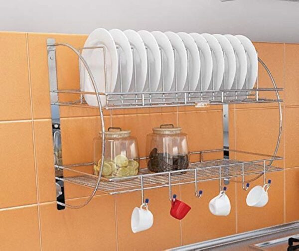1776368405_Stainless-Steel-Wall-Mounted-2-Tier-Kitchen-Dish-Rack-Rust-Resistant-Dish-Drainer-with-12-Plate-Holders-6-Hooks-Removable-Drip-Tray-Space-Saving-Organizer-for-Plates-BowlsKitchen-Tools.jpg Stainless Steel Wall-Mounted 2-Tier Kitchen Dish Rack Rust-Resistant Dish Drainer with 12 Plate Holders, 6 Hooks, Removable Drip Tray, Space-Saving Organizer for Plates, Bowls,Kitchen Tools