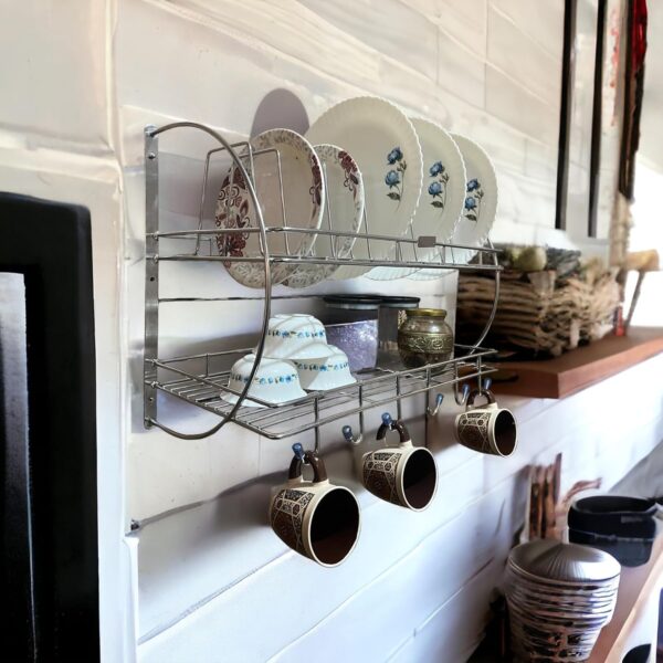 1776368406_Stainless-Steel-Wall-Mounted-2-Tier-Kitchen-Dish-Rack-Rust-Resistant-Dish-Drainer-with-12-Plate-Holders-6-Hooks-Removable-Drip-Tray-Space-Saving-Organizer-for-Plates-BowlsKitchen-Tools.jpg Stainless Steel Wall-Mounted 2-Tier Kitchen Dish Rack Rust-Resistant Dish Drainer with 12 Plate Holders, 6 Hooks, Removable Drip Tray, Space-Saving Organizer for Plates, Bowls,Kitchen Tools