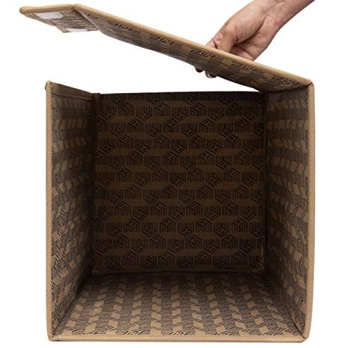 HomeStrap Non-Woven Printed Stackable Non Woven Shirt Organizer With Cover Lid(Beige)-Pack Of 2,34 X 44 X 19 Cm